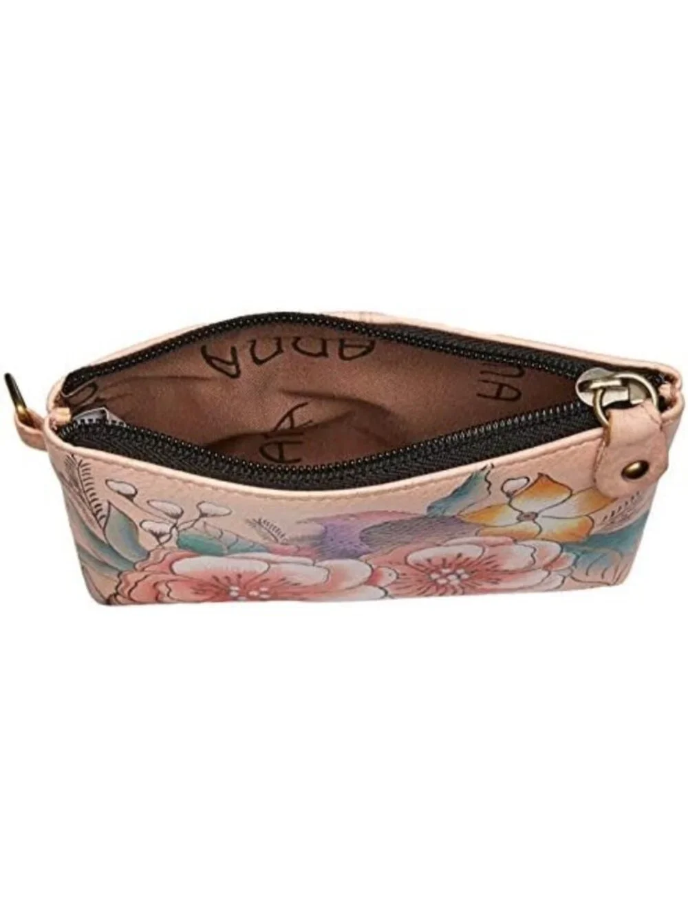 Hand-Painted Genuine Leather Coin Pouch - Vintage Floral Design, Perfect Gift!
